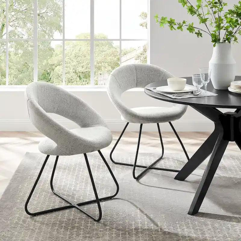 Silla de comedor tapizada, patas de horquilla, juego de 2