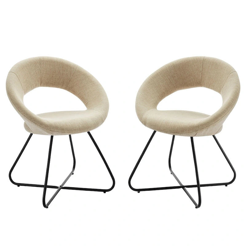 Silla de comedor tapizada, patas de horquilla, juego de 2