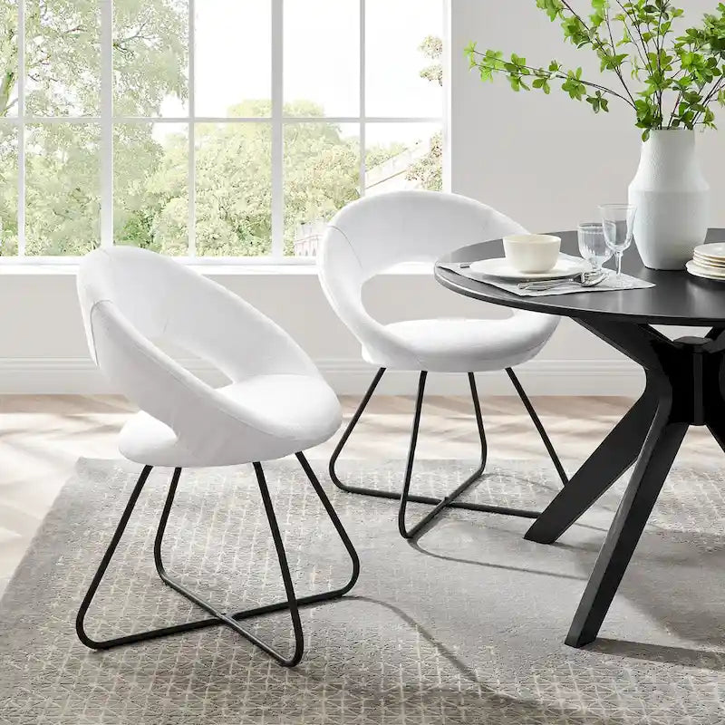 Silla de comedor tapizada, patas de horquilla, juego de 2