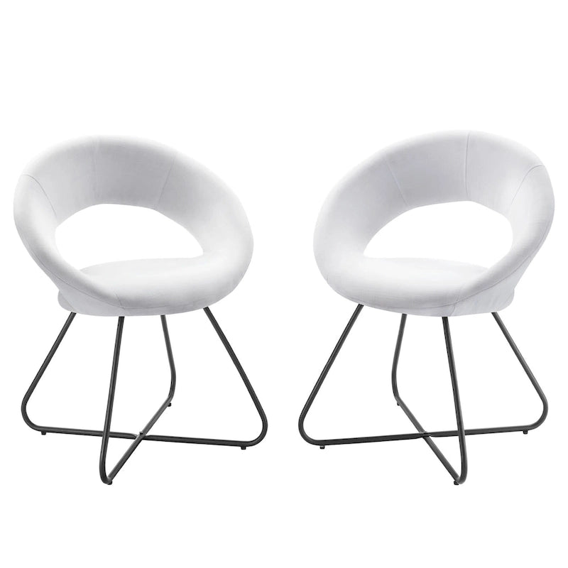 Silla de comedor tapizada, patas de horquilla, juego de 2