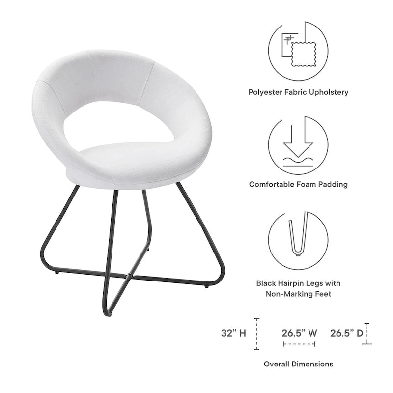 Silla de comedor tapizada, patas de horquilla, juego de 2