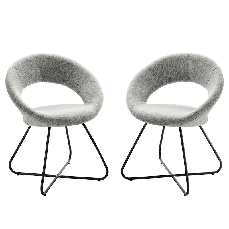 Silla de comedor tapizada, patas de horquilla, juego de 2