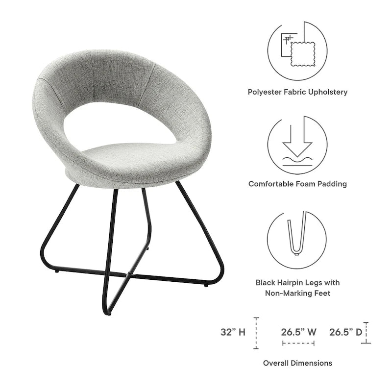 Silla de comedor tapizada, patas de horquilla, juego de 2
