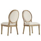 Silla de comedor con respaldo redondo de lino, beige/gris oscuro/gris, juego de 2