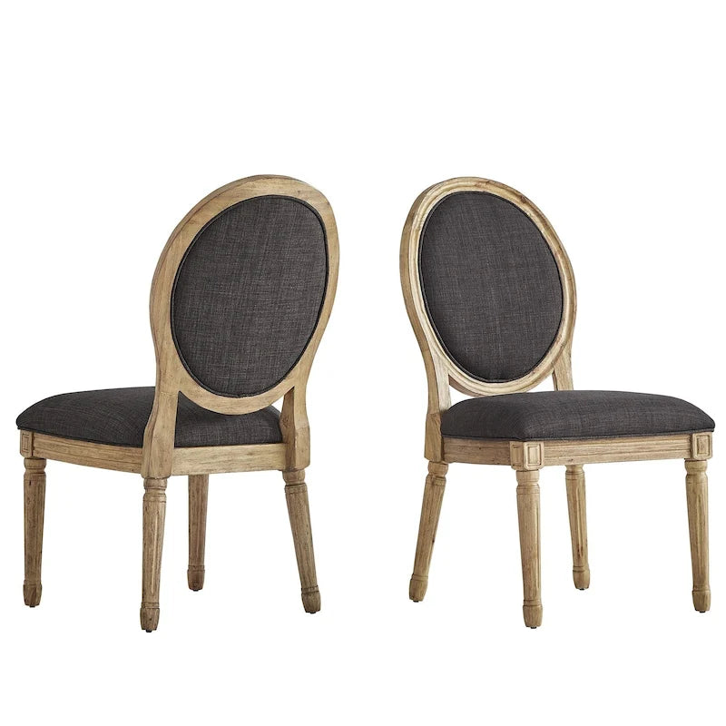 Silla de comedor con respaldo redondo de lino, beige/gris oscuro/gris, juego de 2