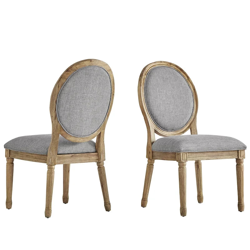 Silla de comedor con respaldo redondo de lino, beige/gris oscuro/gris, juego de 2