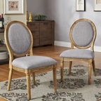 Silla de comedor con respaldo redondo de lino, beige/gris oscuro/gris, juego de 2