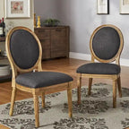 Silla de comedor con respaldo redondo de lino, beige/gris oscuro/gris, juego de 2