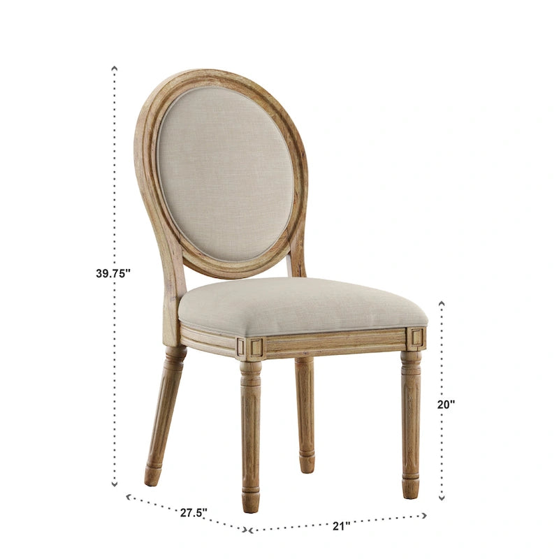 Silla de comedor con respaldo redondo de lino, beige/gris oscuro/gris, juego de 2
