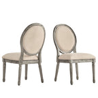 Silla de comedor con respaldo redondo de lino, beige/gris oscuro/gris, juego de 2