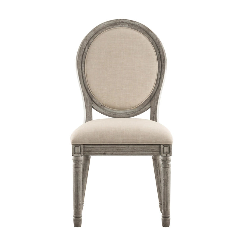 Silla de comedor con respaldo redondo de lino, beige/gris oscuro/gris, juego de 2