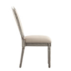 Silla de comedor con respaldo redondo de lino, beige/gris oscuro/gris, juego de 2