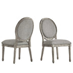 Silla de comedor con respaldo redondo de lino, beige/gris oscuro/gris, juego de 2