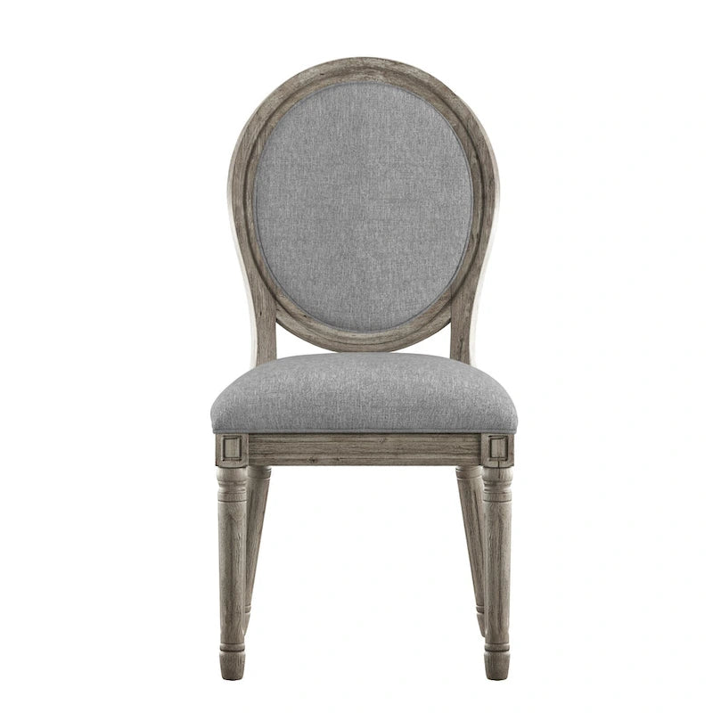 Silla de comedor con respaldo redondo de lino, beige/gris oscuro/gris, juego de 2