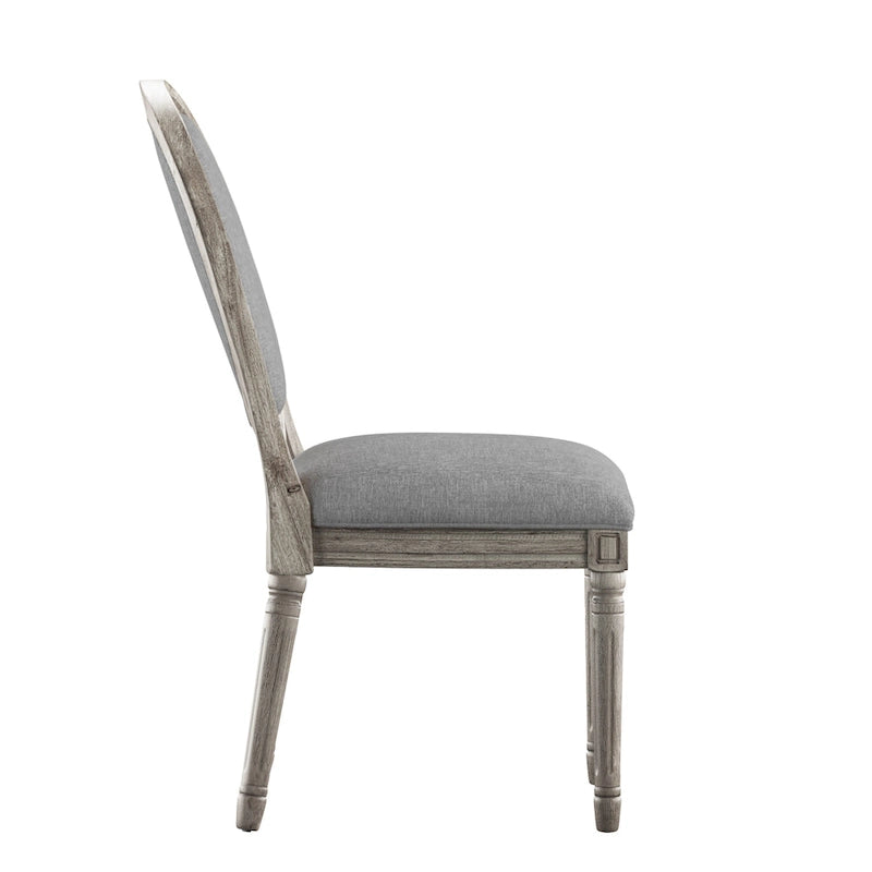 Silla de comedor con respaldo redondo de lino, beige/gris oscuro/gris, juego de 2