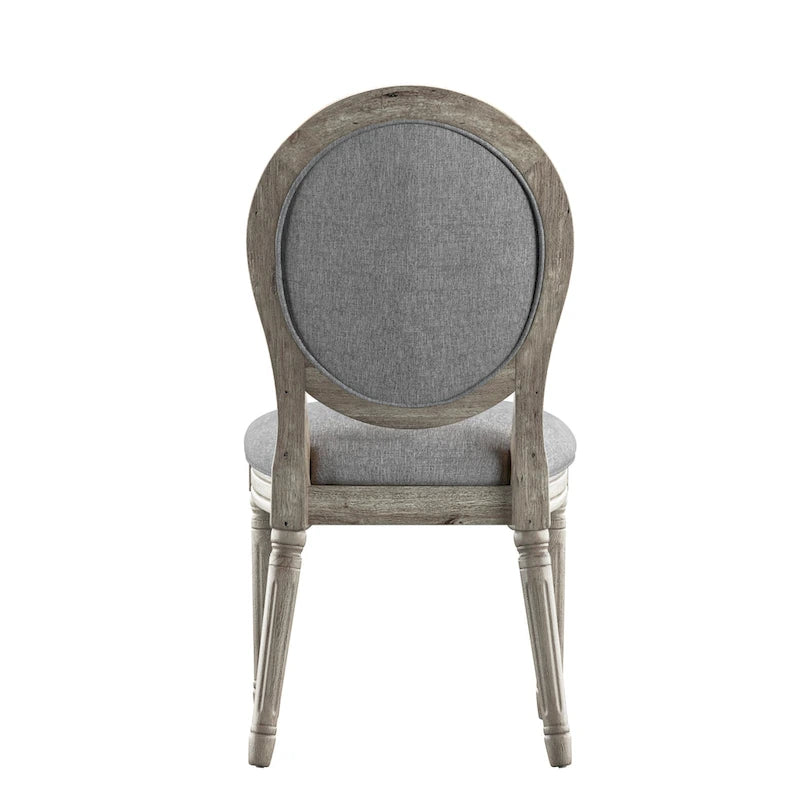 Silla de comedor con respaldo redondo de lino, beige/gris oscuro/gris, juego de 2