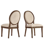 Silla de comedor con respaldo redondo de lino, beige/gris oscuro/gris, juego de 2