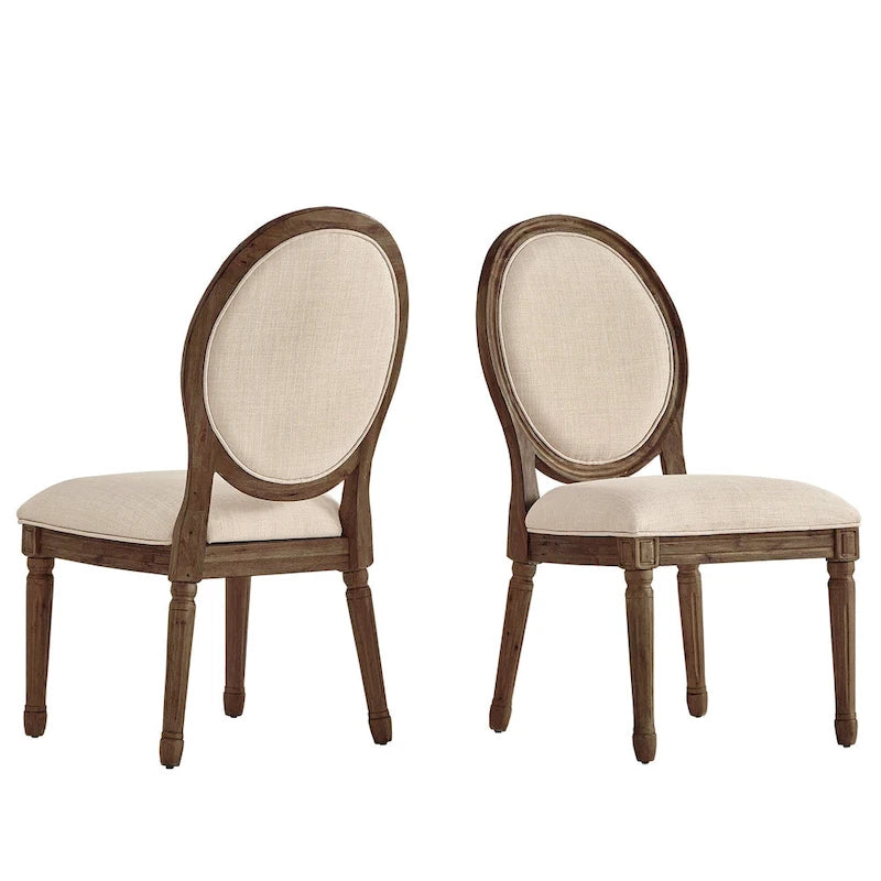 Silla de comedor con respaldo redondo de lino, beige/gris oscuro/gris, juego de 2
