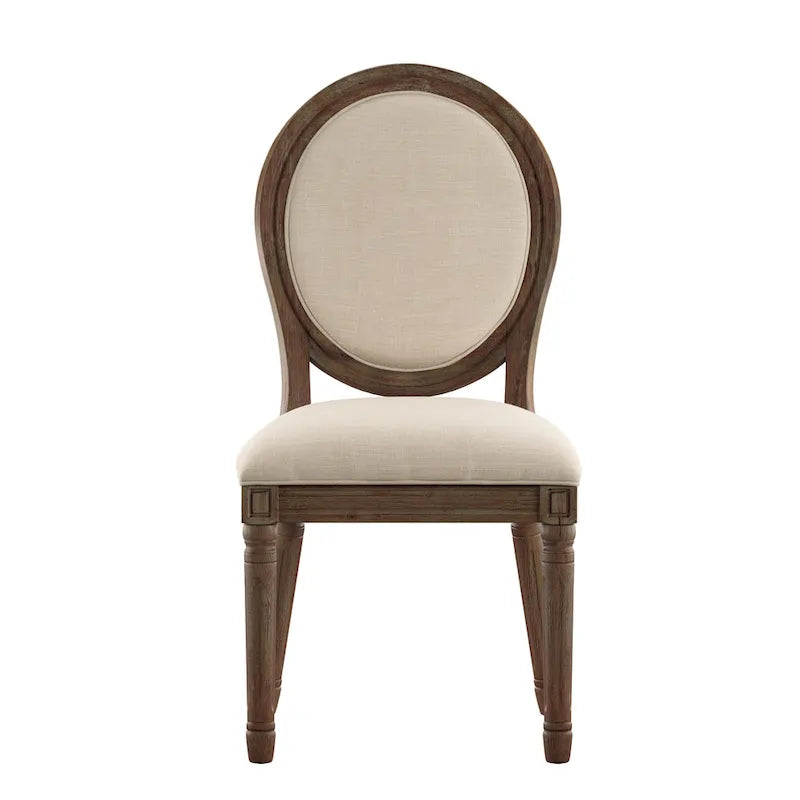 Silla de comedor con respaldo redondo de lino, beige/gris oscuro/gris, juego de 2