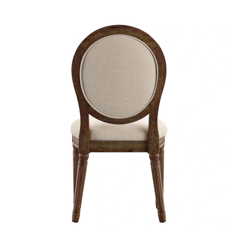 Silla de comedor con respaldo redondo de lino, beige/gris oscuro/gris, juego de 2