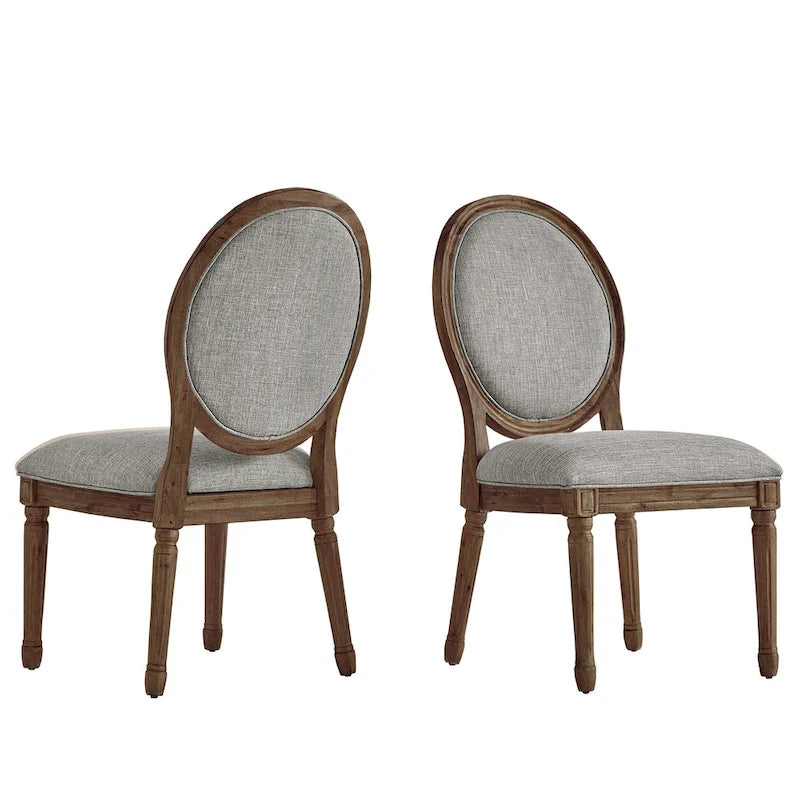 Silla de comedor con respaldo redondo de lino, beige/gris oscuro/gris, juego de 2