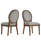 Silla de comedor con respaldo redondo de lino, beige/gris oscuro/gris, juego de 2