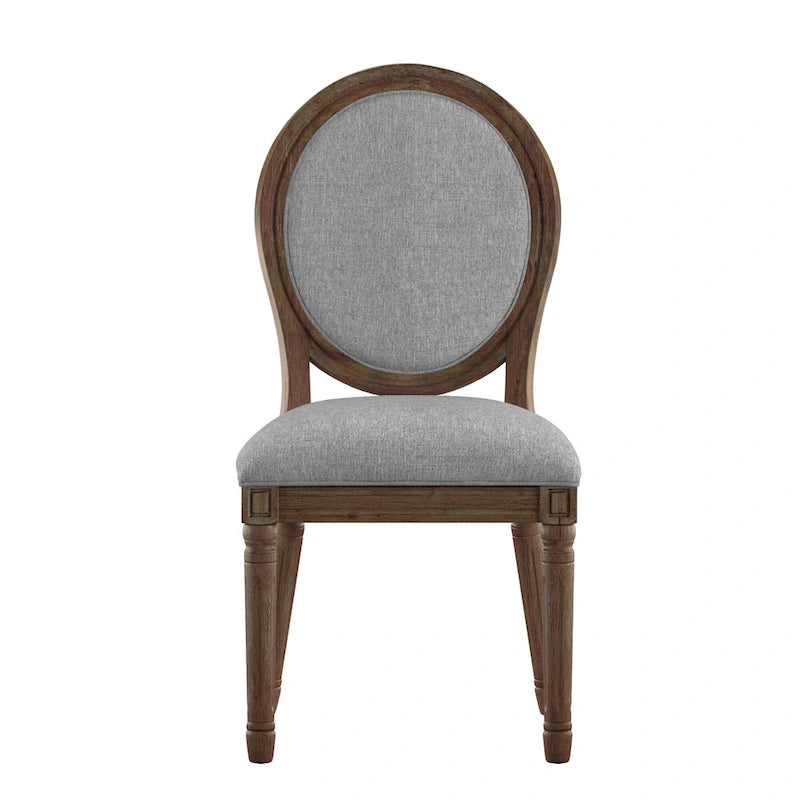 Silla de comedor con respaldo redondo de lino, beige/gris oscuro/gris, juego de 2