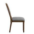 Silla de comedor con respaldo redondo de lino, beige/gris oscuro/gris, juego de 2