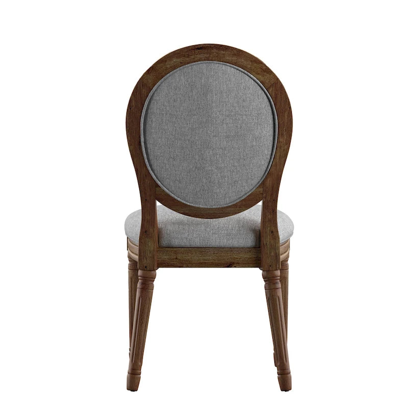 Silla de comedor con respaldo redondo de lino, beige/gris oscuro/gris, juego de 2