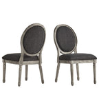 Silla de comedor con respaldo redondo de lino, beige/gris oscuro/gris, juego de 2