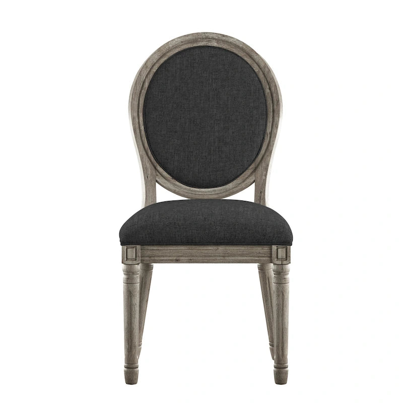 Silla de comedor con respaldo redondo de lino, beige/gris oscuro/gris, juego de 2