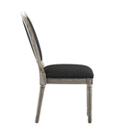 Silla de comedor con respaldo redondo de lino, beige/gris oscuro/gris, juego de 2