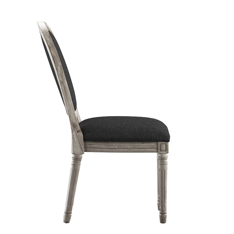 Silla de comedor con respaldo redondo de lino, beige/gris oscuro/gris, juego de 2
