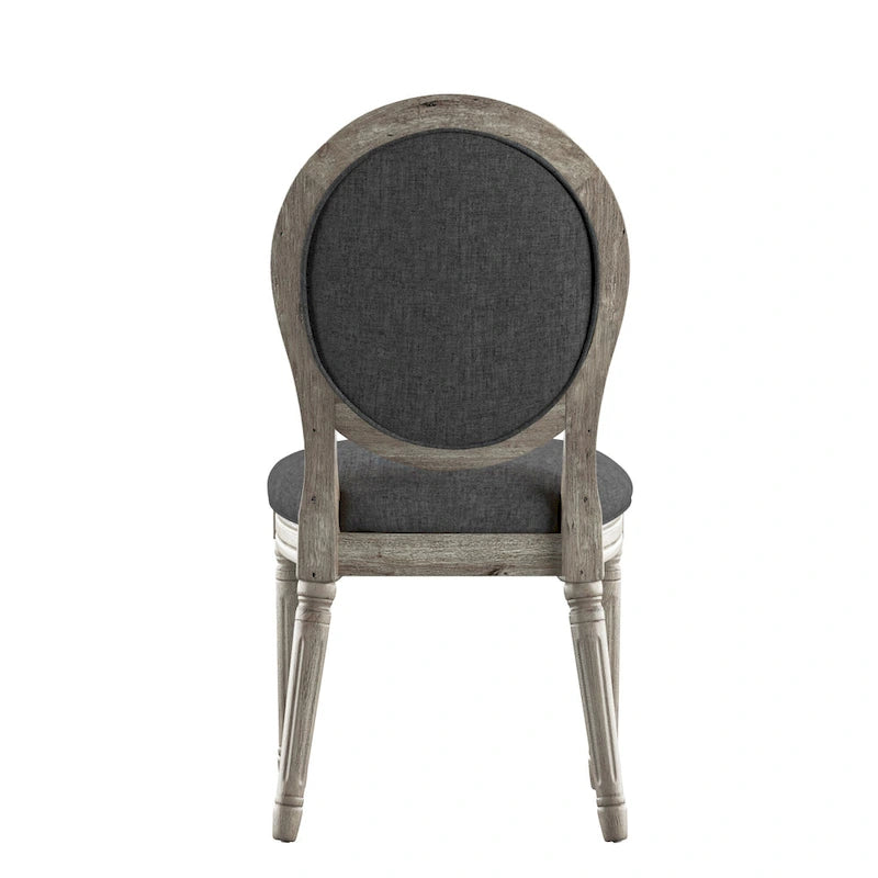 Silla de comedor con respaldo redondo de lino, beige/gris oscuro/gris, juego de 2