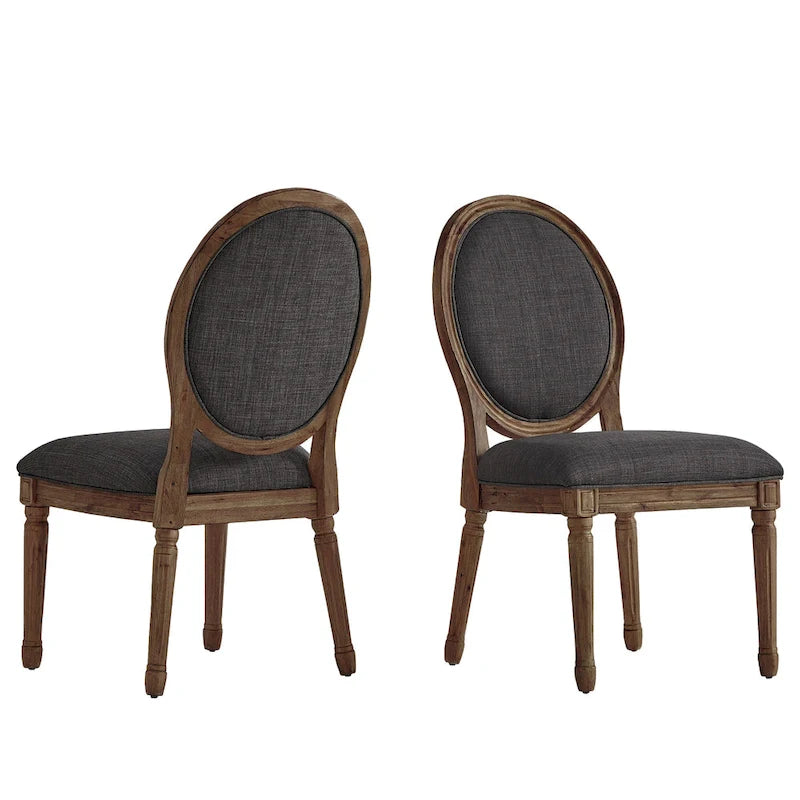Silla de comedor con respaldo redondo de lino, beige/gris oscuro/gris, juego de 2