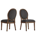 Silla de comedor con respaldo redondo de lino, beige/gris oscuro/gris, juego de 2