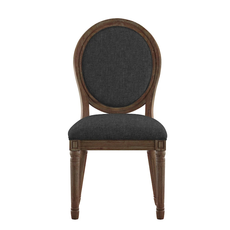 Silla de comedor con respaldo redondo de lino, beige/gris oscuro/gris, juego de 2