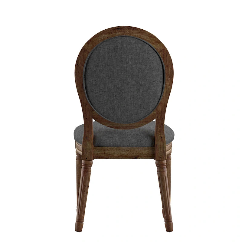 Silla de comedor con respaldo redondo de lino, beige/gris oscuro/gris, juego de 2