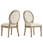 Silla de comedor con respaldo redondo de lino, beige/gris oscuro/gris, juego de 2