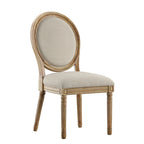 Silla de comedor con respaldo redondo de lino, beige/gris oscuro/gris, juego de 2
