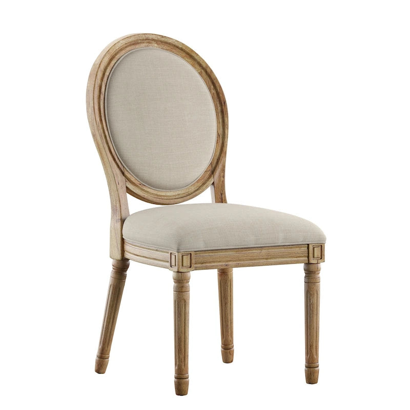 Silla de comedor con respaldo redondo de lino, beige/gris oscuro/gris, juego de 2