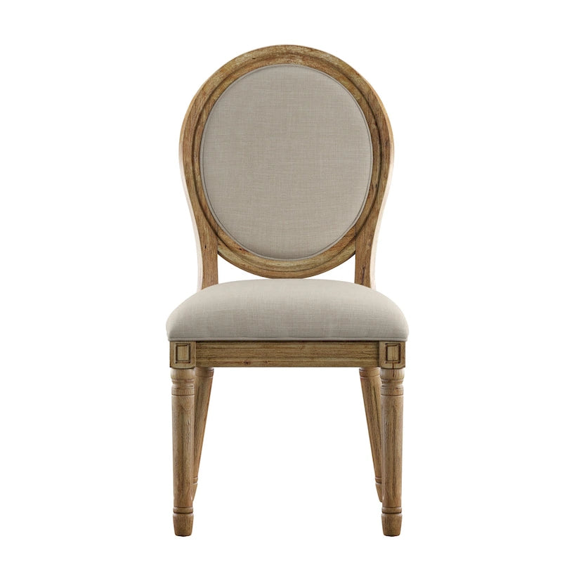 Silla de comedor con respaldo redondo de lino, beige/gris oscuro/gris, juego de 2
