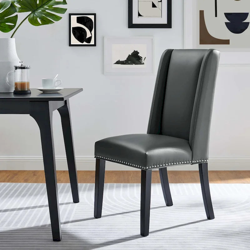 Sillas de comedor de piel vegana gris y canela, juego de 2