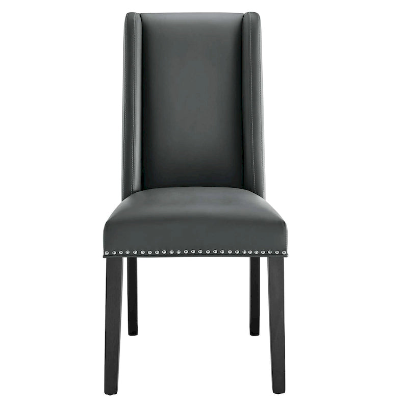 Sillas de comedor de piel vegana gris y canela, juego de 2