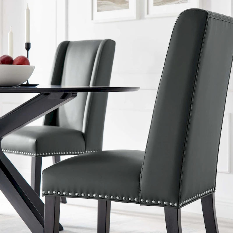 Sillas de comedor de piel vegana gris y canela, juego de 2