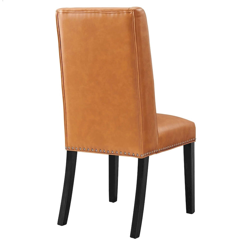 Sillas de comedor de piel vegana gris y canela, juego de 2