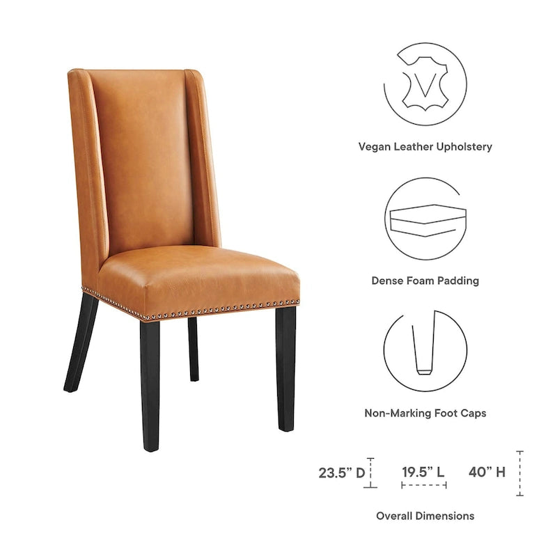 Sillas de comedor de piel vegana gris y canela, juego de 2