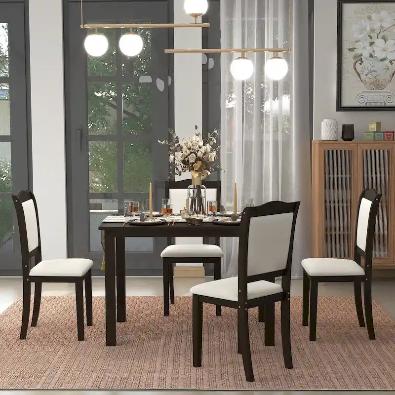 Juego de comedor de 5 piezas, café/nogal, rectangular, capacidad para 4 personas