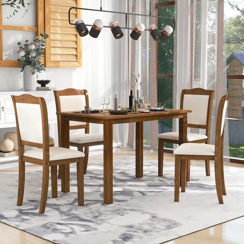 Juego de comedor de 5 piezas, café/nogal, rectangular, capacidad para 4 personas