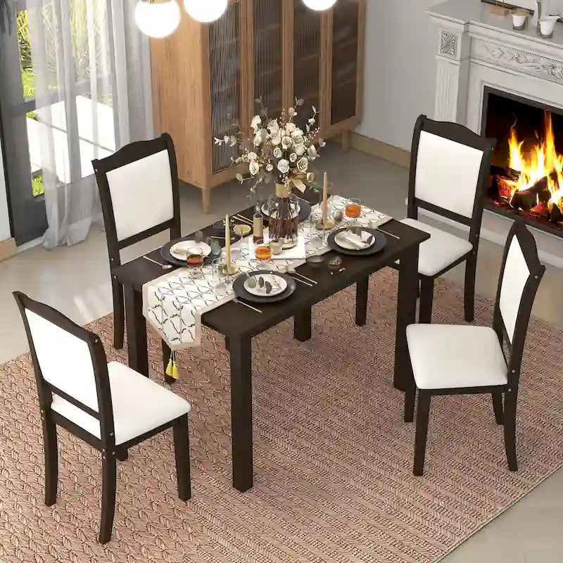 Juego de comedor de 5 piezas, café/nogal, rectangular, capacidad para 4 personas
